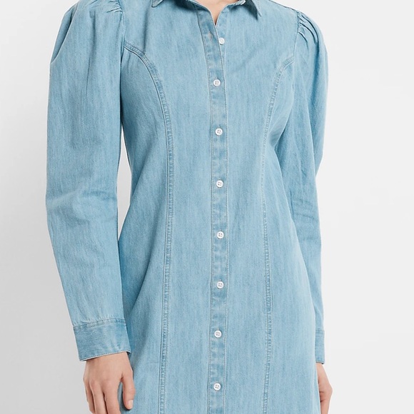 Expresss Denim Puff Sleeves button up dress- S - Picture 3 of 12